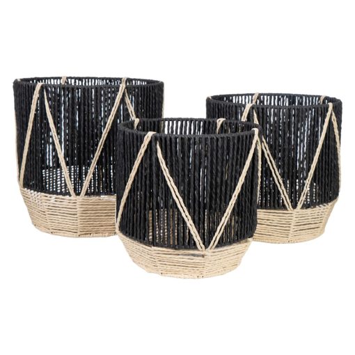 Conjunto de vasos Preto Corda (3 Peças)