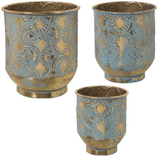 Conjunto de vasos Verde Dourado Metal (3 Peças)