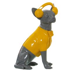 Figura Decorativa Amarelo Cinzento Plástico Cão Auriculares 14 x 26 x 19 cm