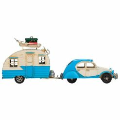 Figura Decorativa Azul Claro Ferro ABS Caravana Reboque 9 x 15 x 41 cm