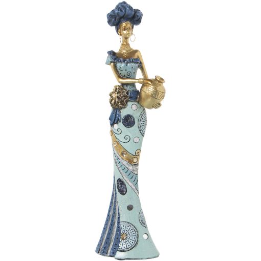 Figura Decorativa Azul Dourado Plástico Africana 11 x 15 x 45 cm