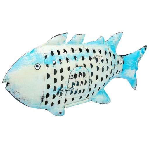 Figura Decorativa Azul Madeira de mangueira Peixe 10 x 28 x 62 cm