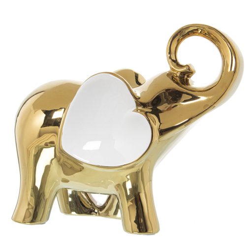 Figura Decorativa Branco Cerâmica Elefante Dourado 12 x 25 x 22 cm