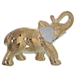 Figura Decorativa Branco Cerâmica Elefante Dourado 9 x 22 x 17 cm