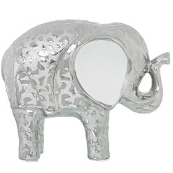 Figura Decorativa Branco Cerâmica Elefante Prateado 9 x 19 x 16 cm