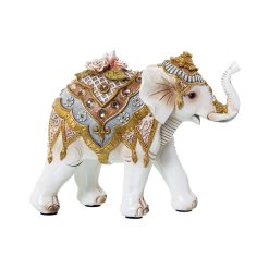 Figura Decorativa Branco Dourado Acrílico Plástico Melamina Elefante