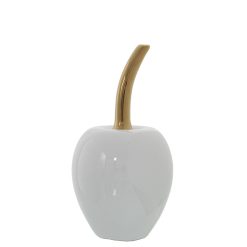 Figura Decorativa Branco Dourado Cerâmica Cerejas 10 x 20 cm