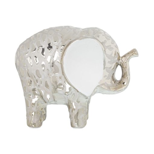 Figura Decorativa Branco Dourado Cerâmica Elefante 17 x 8 x 13 cm