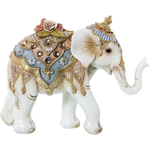 Figura Decorativa Branco Dourado Plástico Elefante 12 x 21 x 27 cm