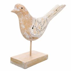 Figura Decorativa Branco Natural Madeira Vidro Ave 26 x 12 x 30 cm