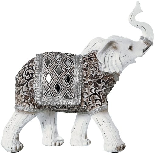 Figura Decorativa Branco Plástico Elefante 12 x 26 x 27 cm