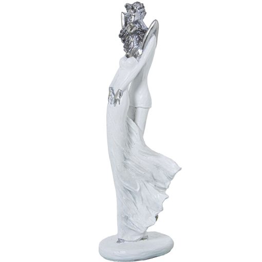 Figura Decorativa Branco Prateado Acrílico Plástico Melamina 9 x 8 x 30 cm