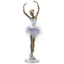 Figura Decorativa Branco Prateado Acrílico Plástico Melamina Bailarina 9 x 8 x 33 cm