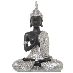 Figura Decorativa Castanho Prateado Plástico Buda 12 x 20 x 27 cm