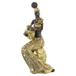 Figura Decorativa Dourado Plástico Africana 14 x 30 x 14 cm