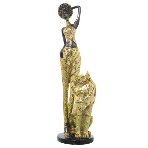 Figura Decorativa Dourado Plástico Leão Africana 13 x 17 x 38 cm