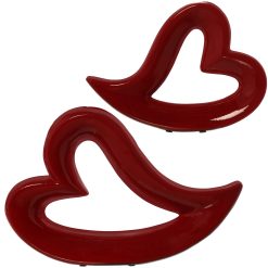 Figura Decorativa Heart Vermelho Cerâmica 2 Unidades (2 Peças)