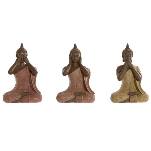 Figura Decorativa Laranja Coral Lima Resina Buda Oriental 9 x 6 x 13 cm (3 Unidades)