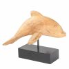 Figura Decorativa Natural Metal Madeira de mangueira Golfinho 17 x 27 x 35 cm