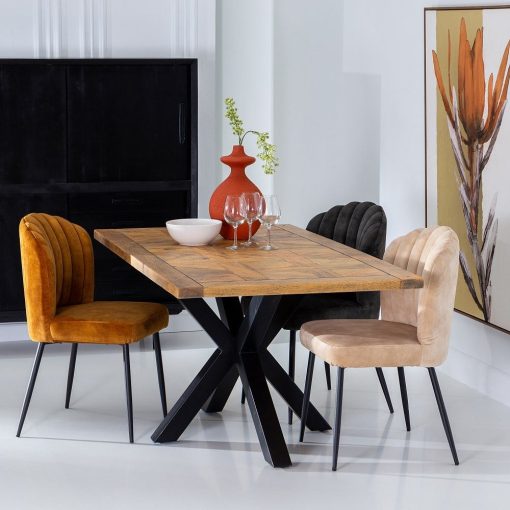 Mesa De Jantar Natural-Preto 160 X 90 X 76 Cm