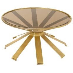 Mesa auxiliar de cristal e metal dourado