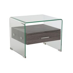 Mesa de Cabeceira Cinzento Catanho escuro Cristal Madeira MDF 50 x 40 x 45