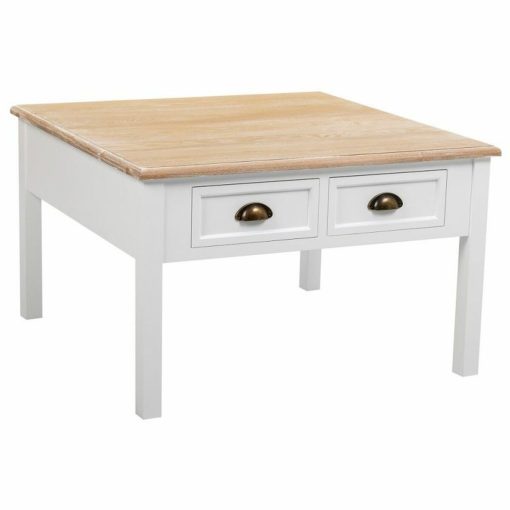 Mesa de Centro Branco Castanho Liga de Zinco Madeira MDF 80 x 50 x 80 cm