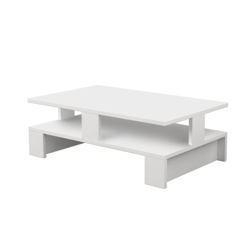 Mesa de Centro Branco Madeira MDP 80 x 28 x 50 cm Altura dupla