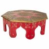 Mesa de Centro Branco Vermelho Latão Madeira MDF 40 x 15 x 40 cm