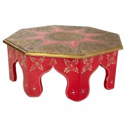 Mesa de Centro Branco Vermelho Latão Madeira MDF 40 x 15 x 40 cm