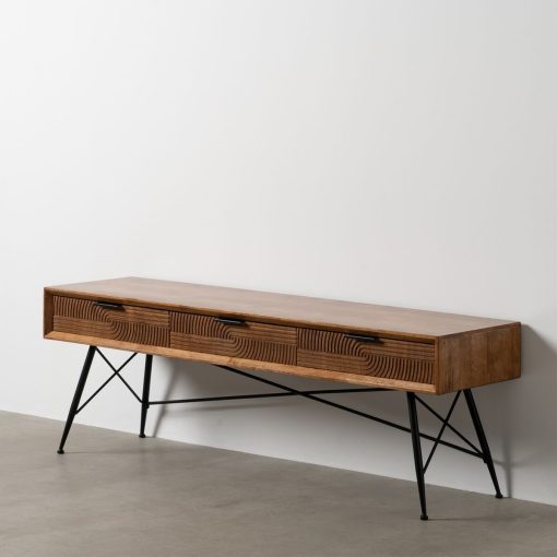 Mesa de Centro LAGOM Preto Natural Ferro Madeira da borracha 150 x 40 x 50 cm - Image 2