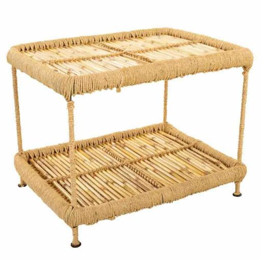 Mesa de Centro Natural Bambu Corda Ferro 38 x 37 x 49 cm 1 Prateleiras