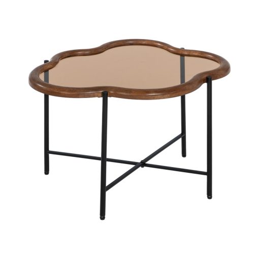 Mesa de Centro Preto Natural Cristal Ferro Madeira da borracha 89 x 50 x 40 cm (2 Unidades) - Image 4