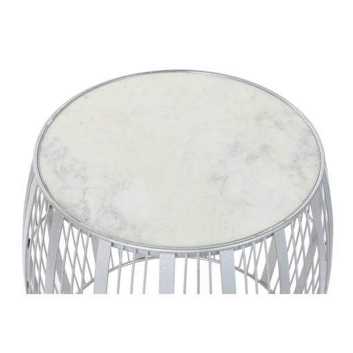 Mesa de apoio Branco Mármore Ferro Prateado (46 x 46 x 41 cm) - Image 3