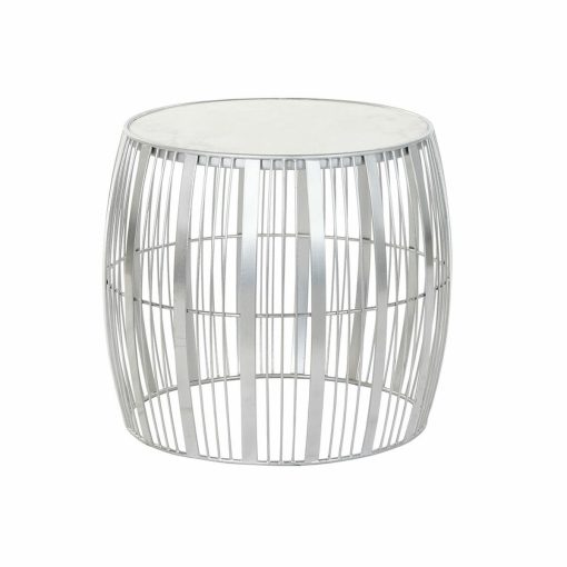 Mesa de apoio Branco Mármore Ferro Prateado (46 x 46 x 41 cm)