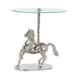 Mesa de apoio Transparente Alumínio Cristal Prateado Cavalo (54 x 39 x 57 cm)