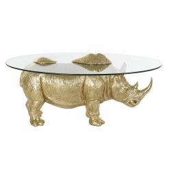 Mesa de apoio Transparente Dourado Resina Cristal 100 x 60