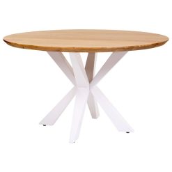 Mesa de comedor redonda canto suíço com pata de aranha suíça de madeira de acácia cor natural/branco