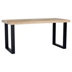 Mesa de comedor retangular com tampo de mango natural e patas de ferro