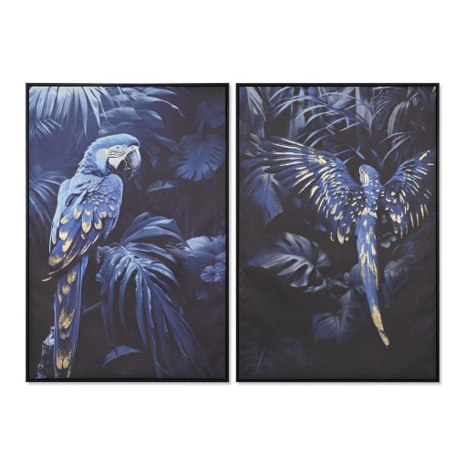 Pintura Azul Preto Dourado Papagaio Tropical 83 x 4 x 123 cm (2 Unidades)