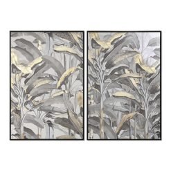 Pintura Verde Bege Dourado Tropical 83 x 4 x 123 cm (2 Unidades)