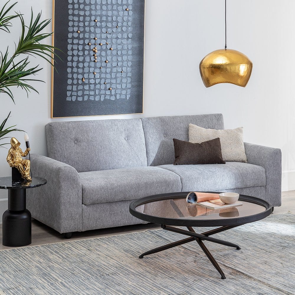 Sofá-Cama Cinza Madeira Decoração. 216 X 85 X 85 Cm