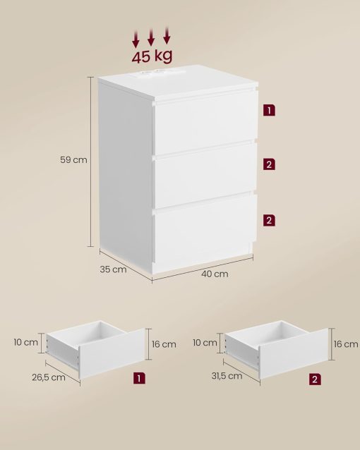 Mesa de cabeceira com 3 gavetas e Tomada - Image 4