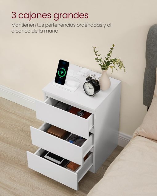 Mesa de cabeceira com 3 gavetas e Tomada - Image 2