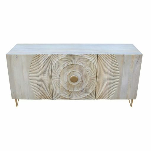 Aparador 160 x 45 x 75 cm Dourado Metal Branco Madeira de mangueira