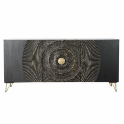 Aparador Preto Multicolor Dourado Metal Madeira de mangueira 160 x 45 x 75 cm