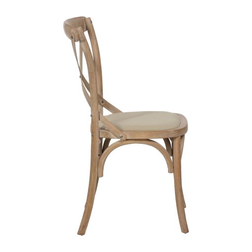 Cadeira de Sala de Jantar Bege Natural Madeira da borracha Algodão Poliéster 44 x 42 x 88 cm - Image 3