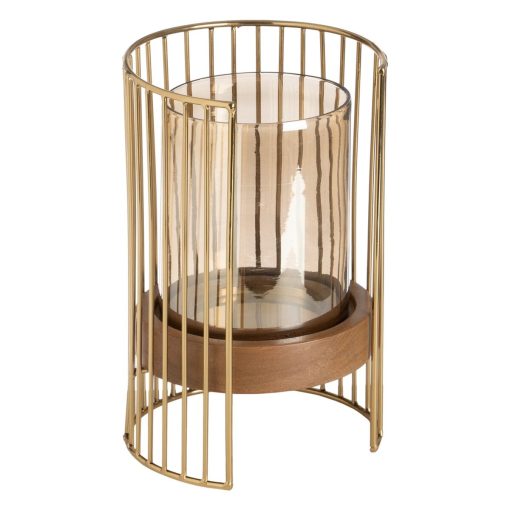 Castiçais Castanho Dourado Madeira Cristal Aço 15 x 15 x 23 cm