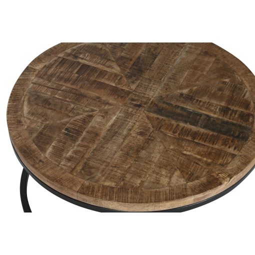 Conjunto de 2 mesas Castanho Preto Natural Metal Madeira de mangueira 90 x 90 x 40 cm - Image 2
