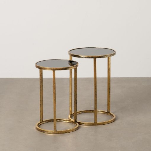 Conjunto de 2 mesas Preto Dourado 38 x 38 x 55